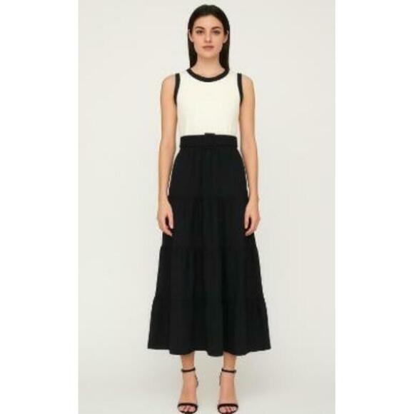DKNY Dresses & Skirts - DKNY Sleeveless Tiered Belted Midi Dress Black/White 6
